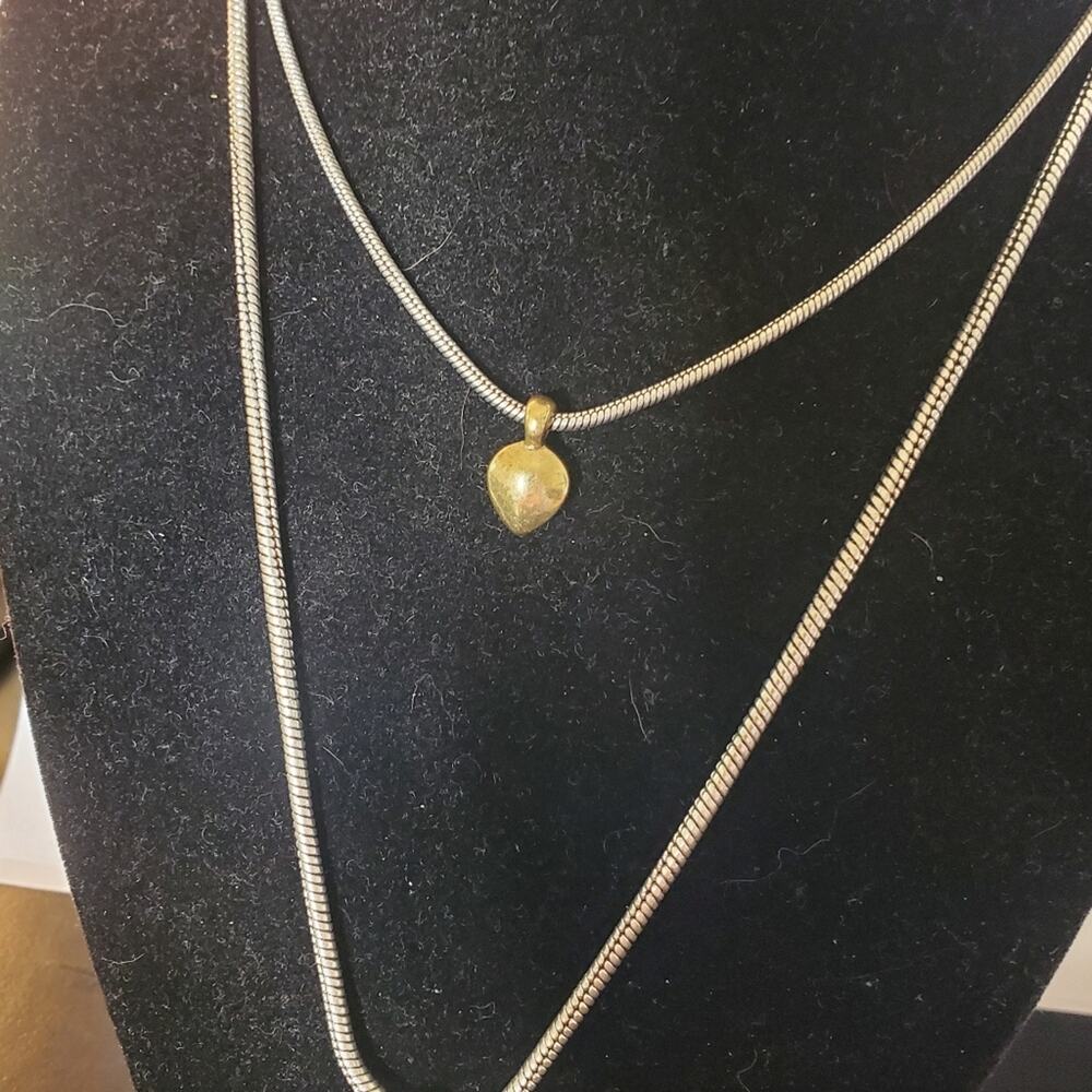 Lucky Brand Heart Shape double silver chain adjustable necklace Great condition - Picture 10 of 14